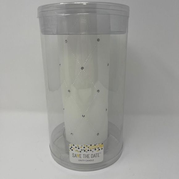 Wedding Unity Candle for Ceremony White with Rhinestones - Picture 1 of 4